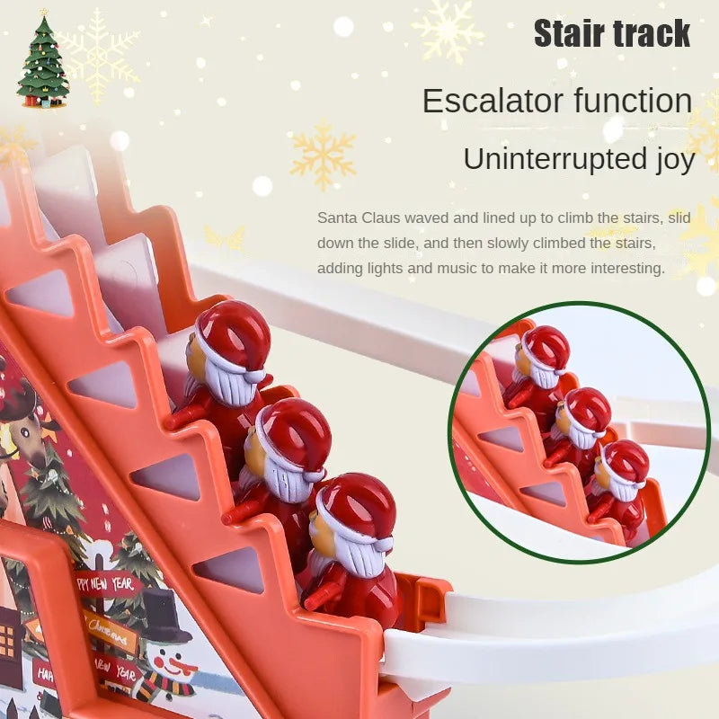 New Santa Claus Climbing Stairs Early Education Electric Track Little Yellow Duck Light Music Pig Toys Christmas Halloween Gift