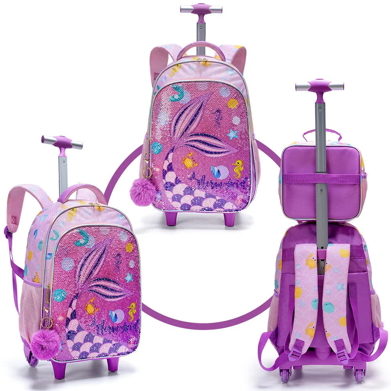 Mochila de Rodinhas Premium Sereia 3pcs • Dupla Face + FRETE GRÁTIS