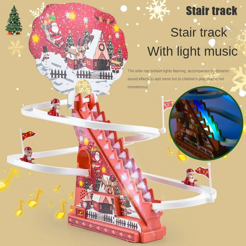 New Santa Claus Climbing Stairs Early Education Electric Track Little Yellow Duck Light Music Pig Toys Christmas Halloween Gift