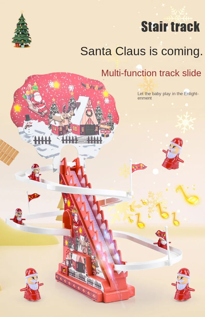 New Santa Claus Climbing Stairs Early Education Electric Track Little Yellow Duck Light Music Pig Toys Christmas Halloween Gift